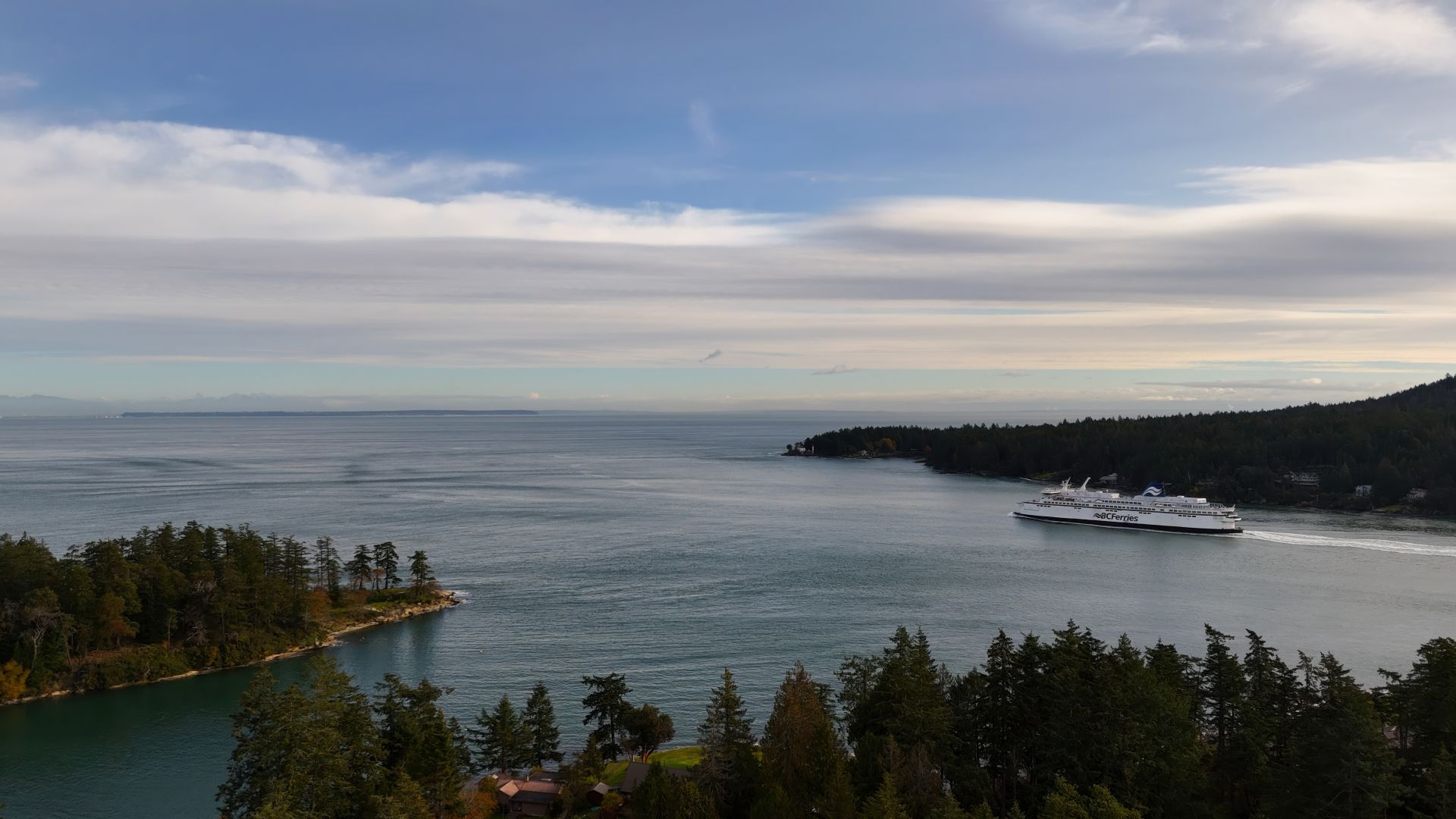 Drone photo of a Ferry to Galiano Island, BC